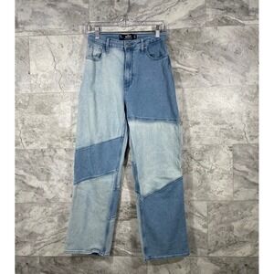 Hollister Ultra High Rise Dad Jeans Light Wash Patchwork Denim Size 5S 27x29